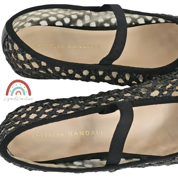 New! Loeffler Randall Leonie Black Crochet Woven Raffia Leather Ballet Flat - Picture 12 of 16